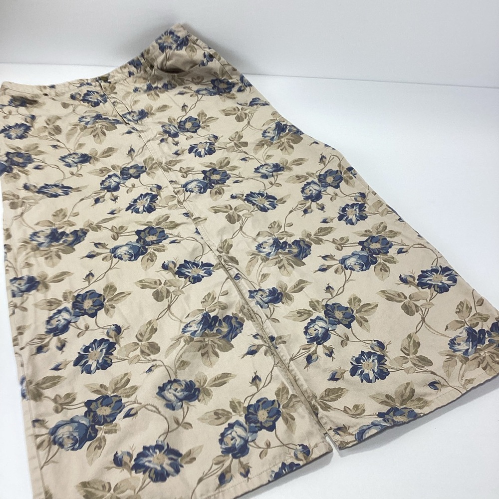 Eddie Bauer Beige and Blue Floral Skirt Khaki Fabric Maxi Size 18